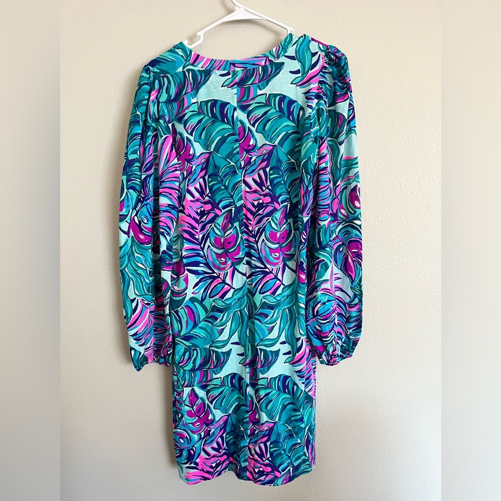 Lilly Pulitzer Turquoise & Purple Printed V-Neck Wrap Dress - Picture 7 of 8